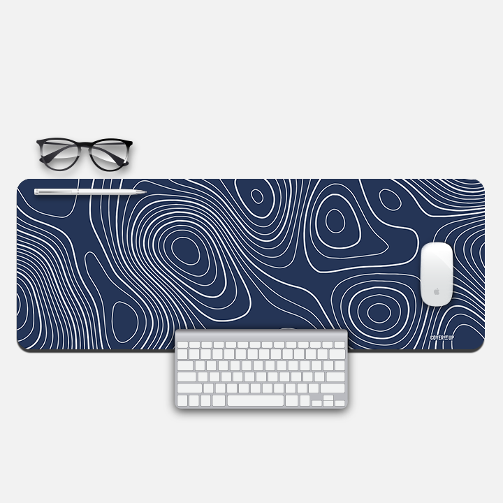 Navy Blue Topography Desk Mat and Gaming Mouse Pad