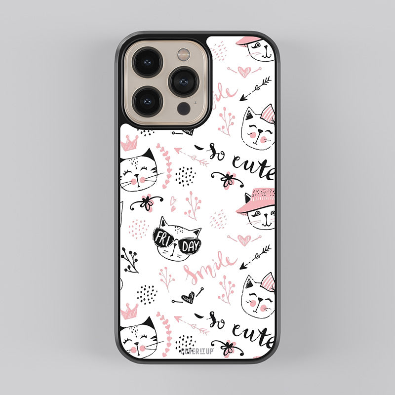 Cute Cat Pattern Glass Case Cute Cat Pattern Glass Case