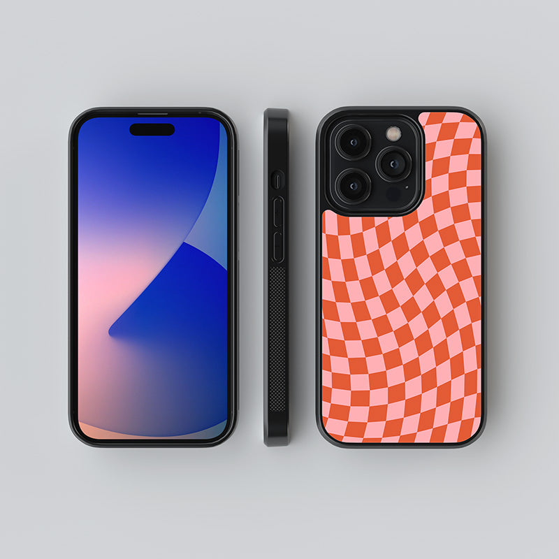Red Checkered Print Glass Case