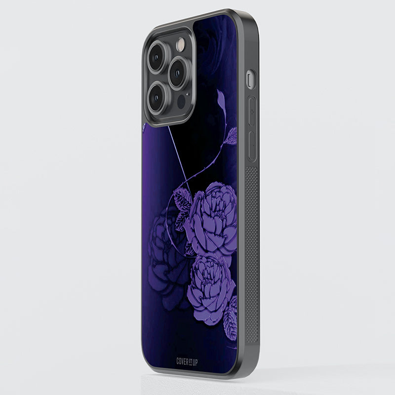 Dark Purple Roses Glass Case