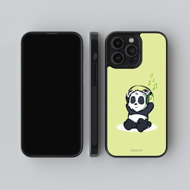 Panda Listening to Music Glass Case