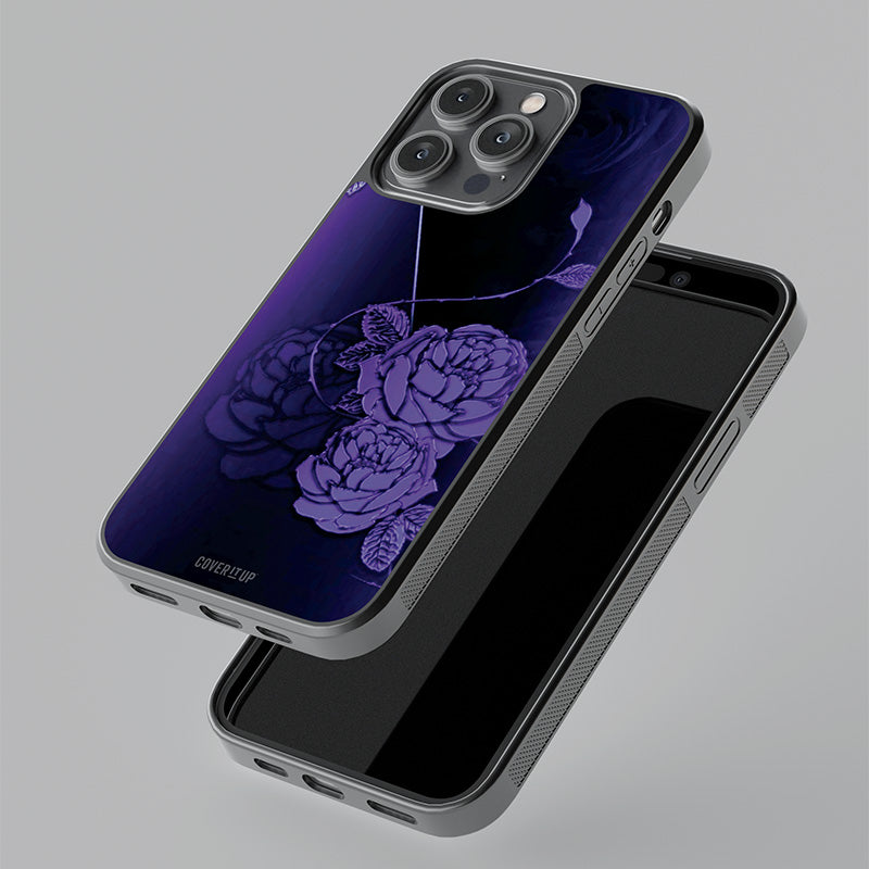 Dark Purple Roses Glass Case