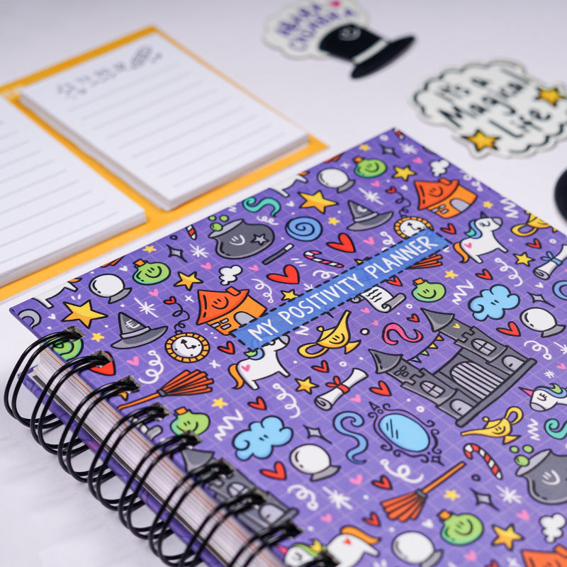 The Positivity Planner 2024 - Fun Purple Fantasy Themed Printed Planner