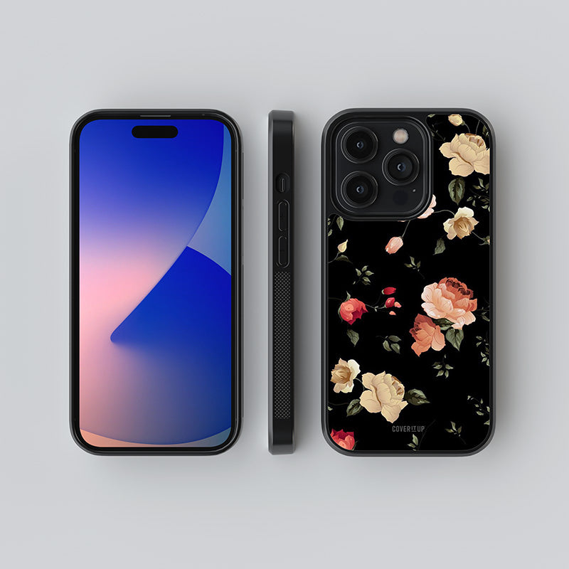 Black Artistic Floral Glass Case