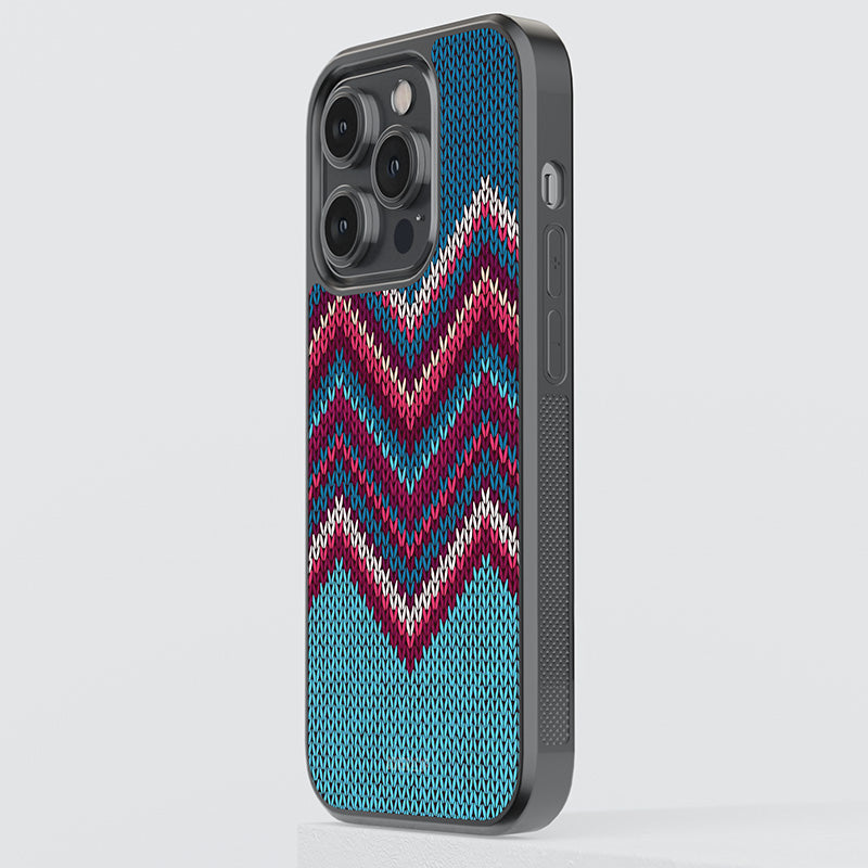 Blue Knit Pattern Glass Case