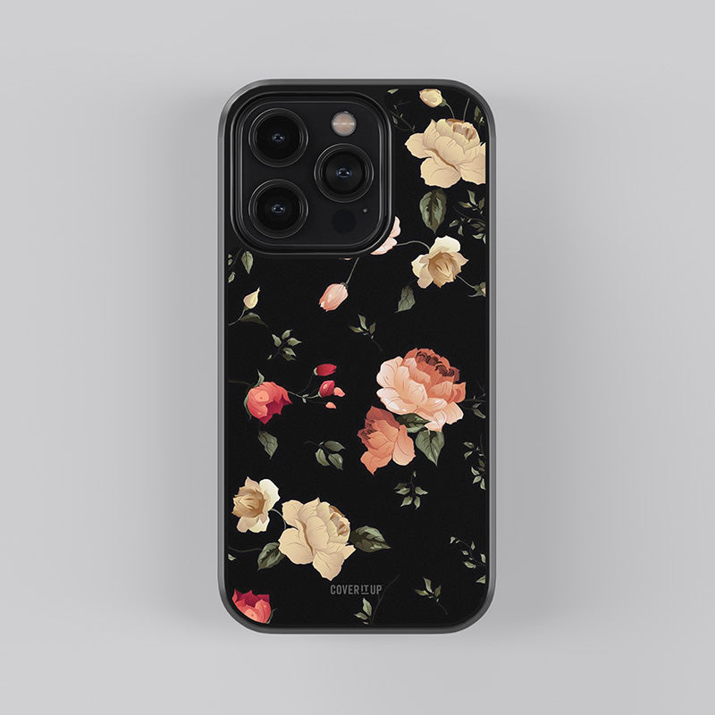 Black Artistic Floral Glass Case