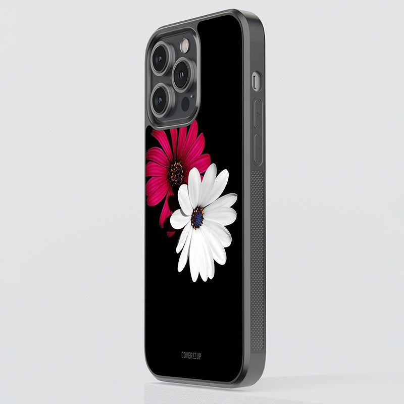 Pink White Flower Glass Case