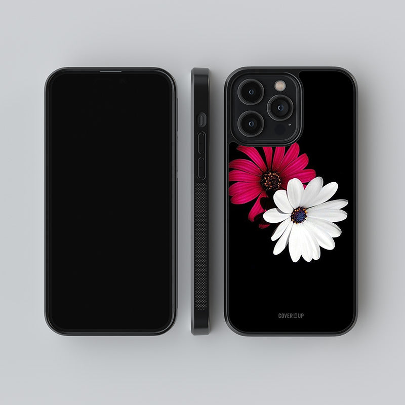 Pink White Flower Glass Case