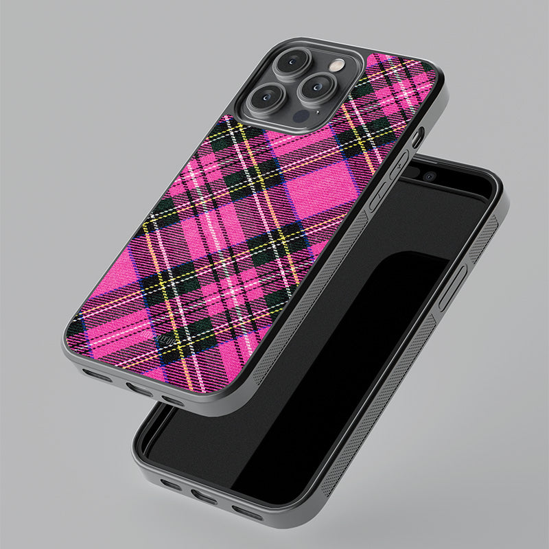 Pink Cross plaid Glass Case