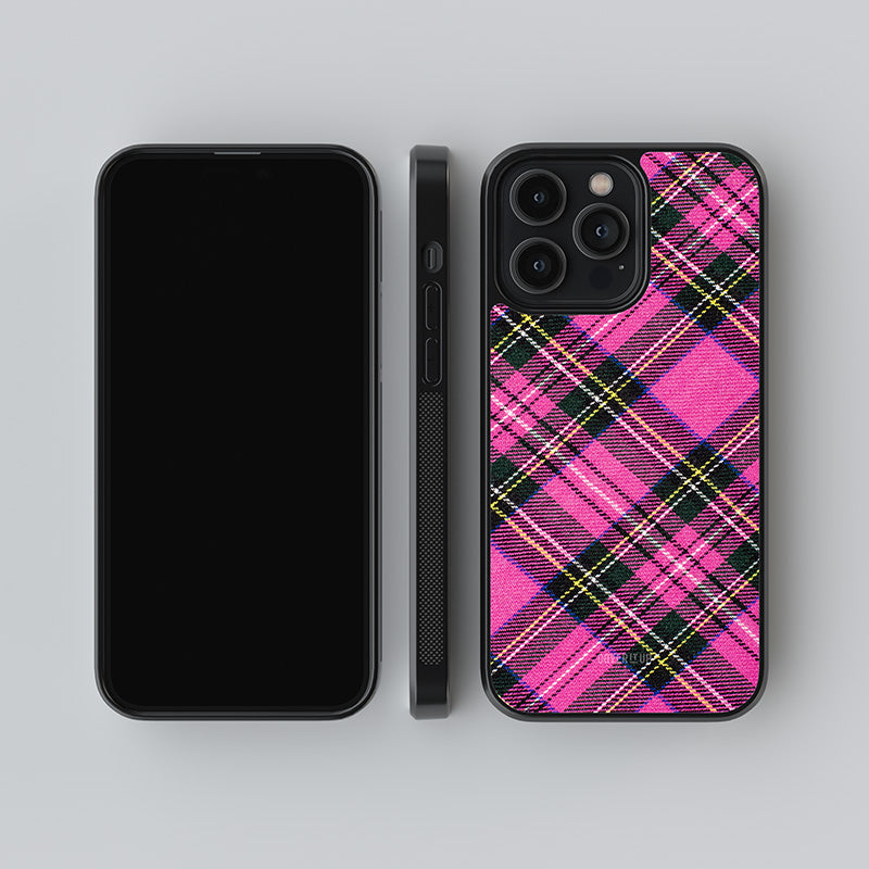 Pink Cross plaid Glass Case