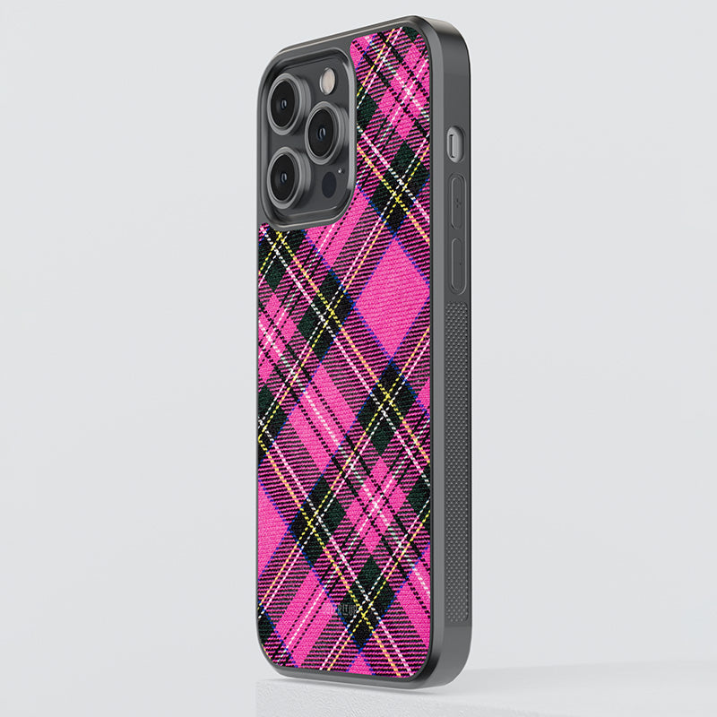 Pink Cross plaid Glass Case