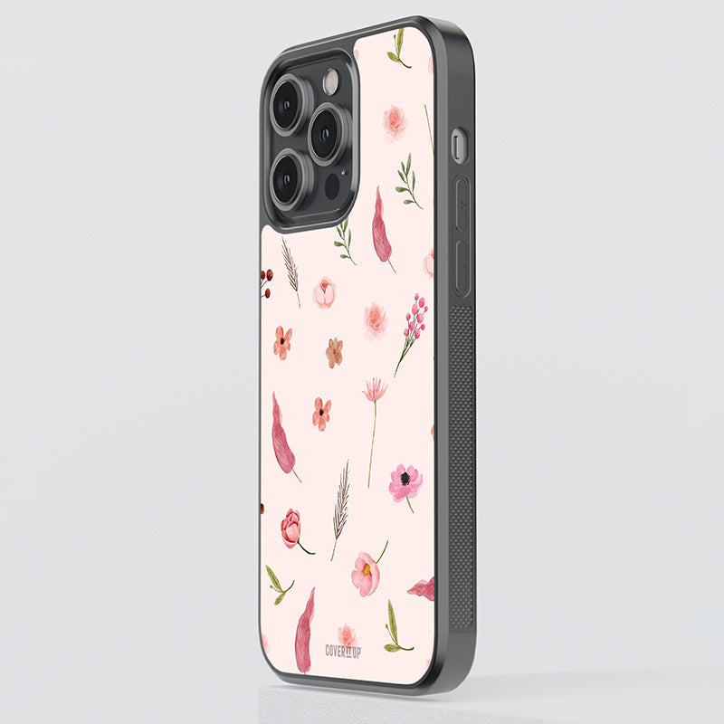 Pink Flowers Pattern Glass Case