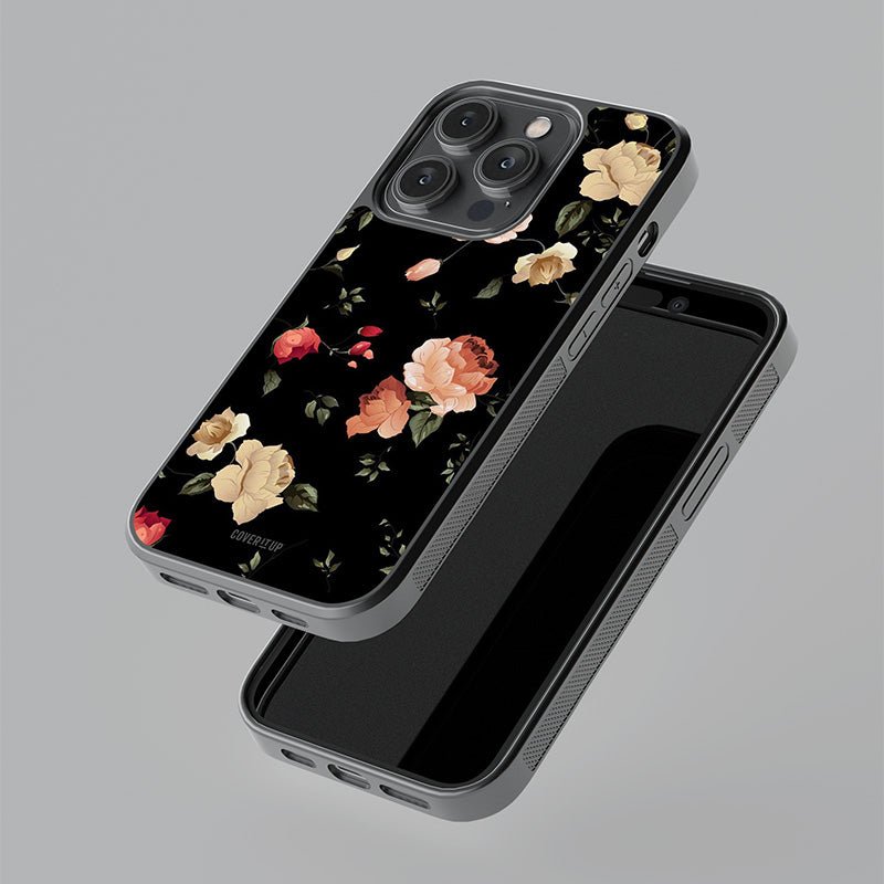 Black Artistic Floral Glass Case