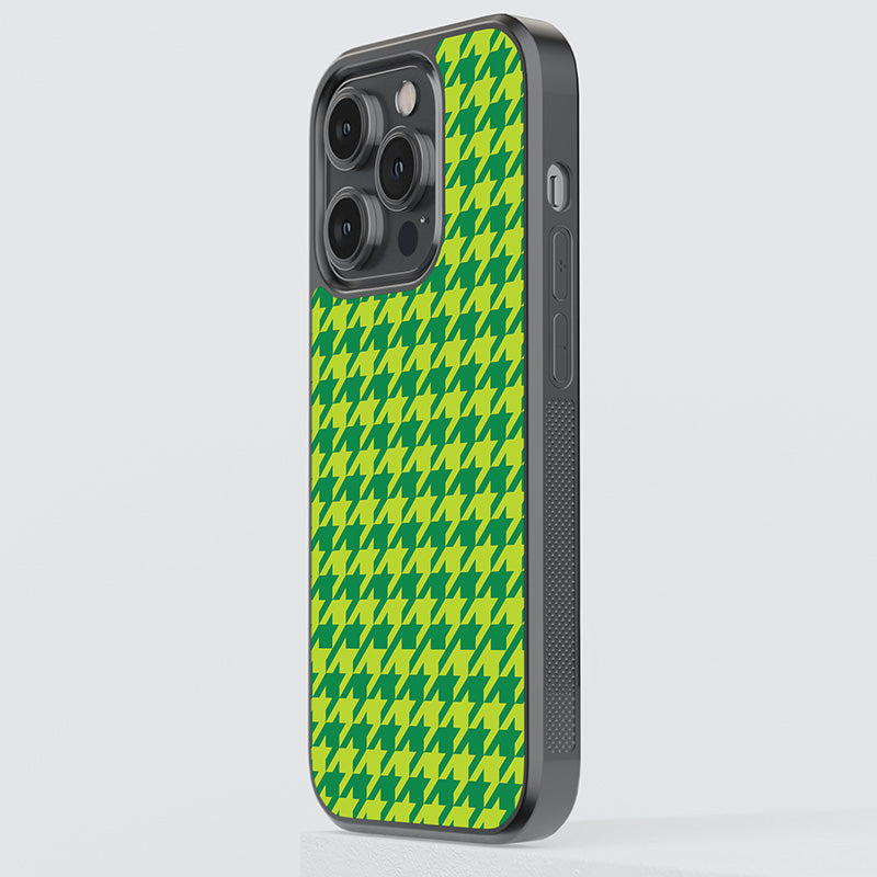 Green Hounds Tooth Pattern Glass Case