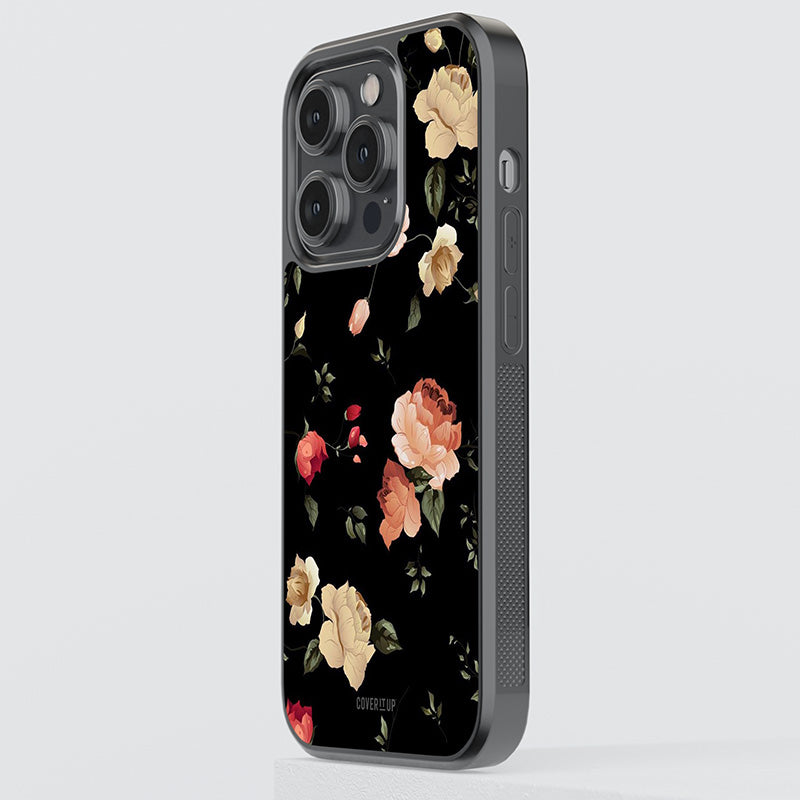 Black Artistic Floral Glass Case