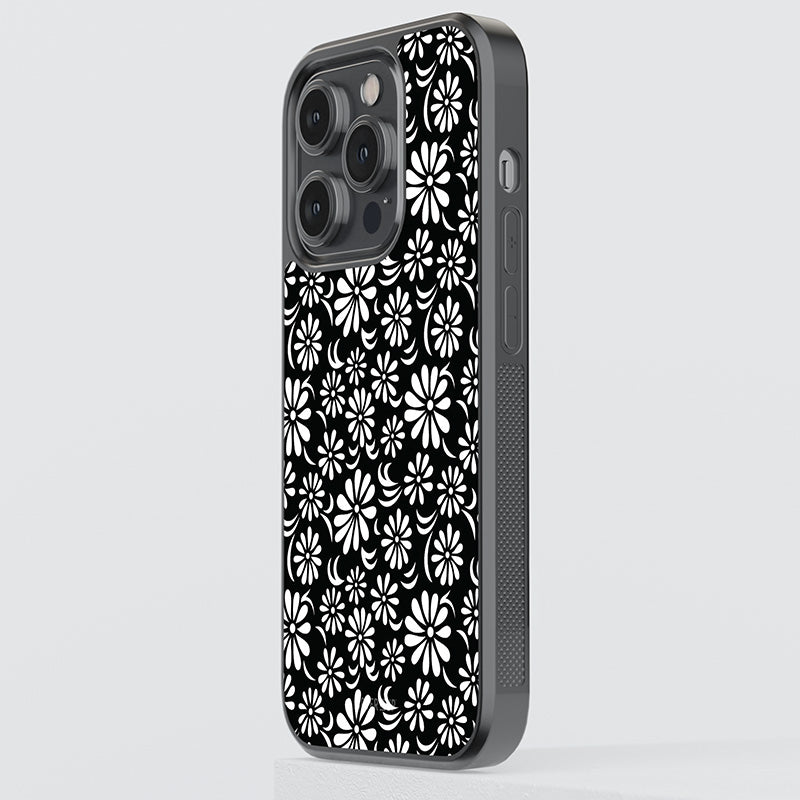 Black And White Flower Garden Glass Case