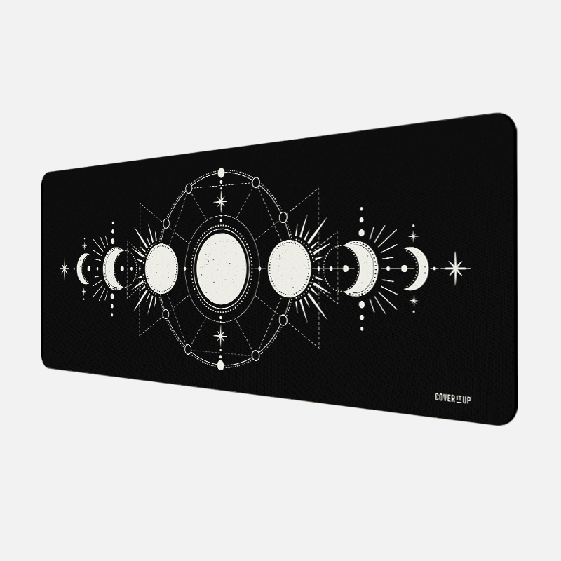 Boho Moon Cycle Desk Mat and Gaming Mouse Pad