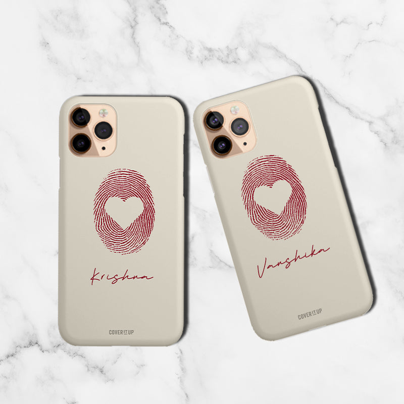 Love Fingerprints Couple Custom Name Glass Case Mobile Phone Cover