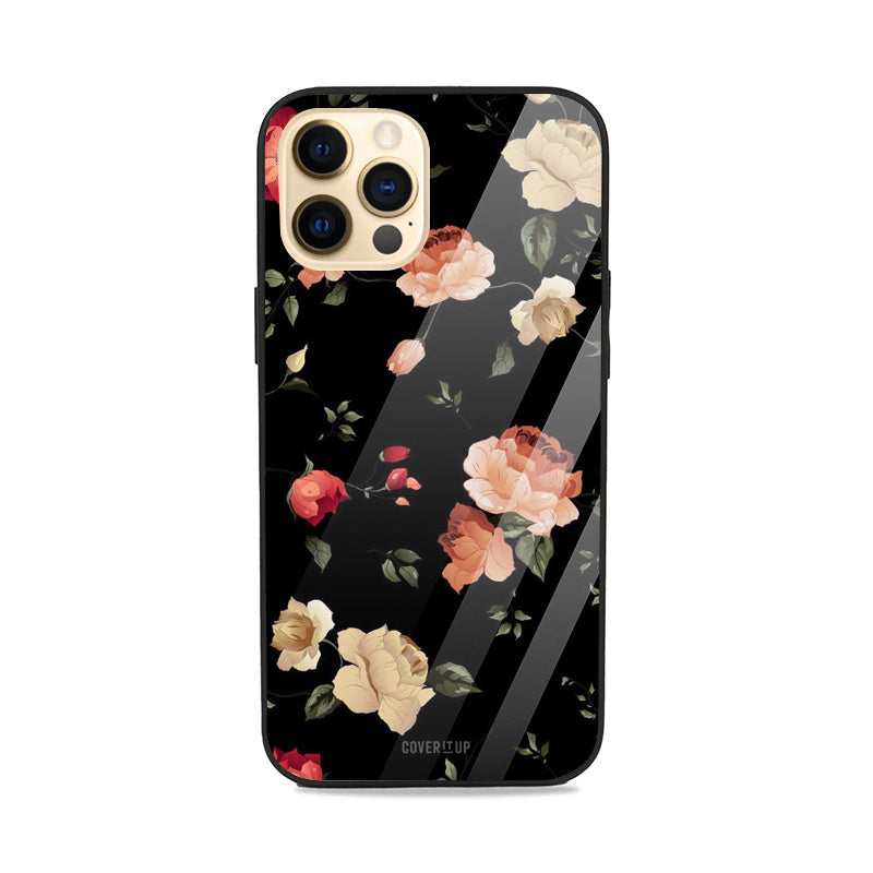 Black Artistic Floral Glass Case