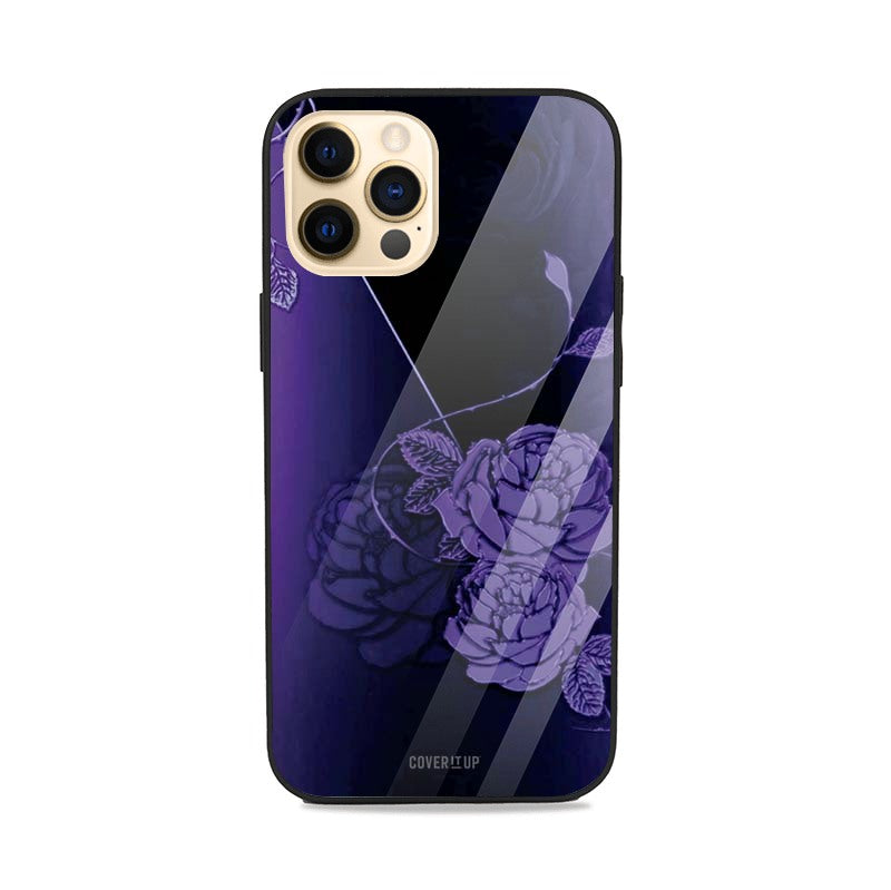 Dark Purple Roses Glass Case