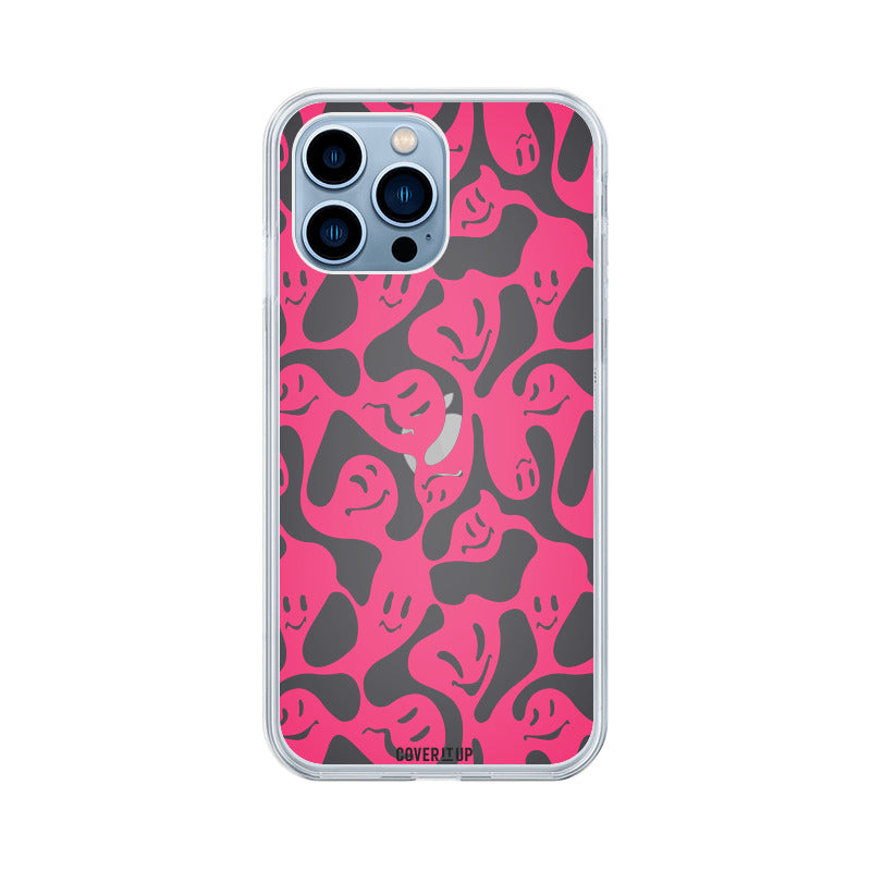 Distorted Pink smiley Clear Silicone Case