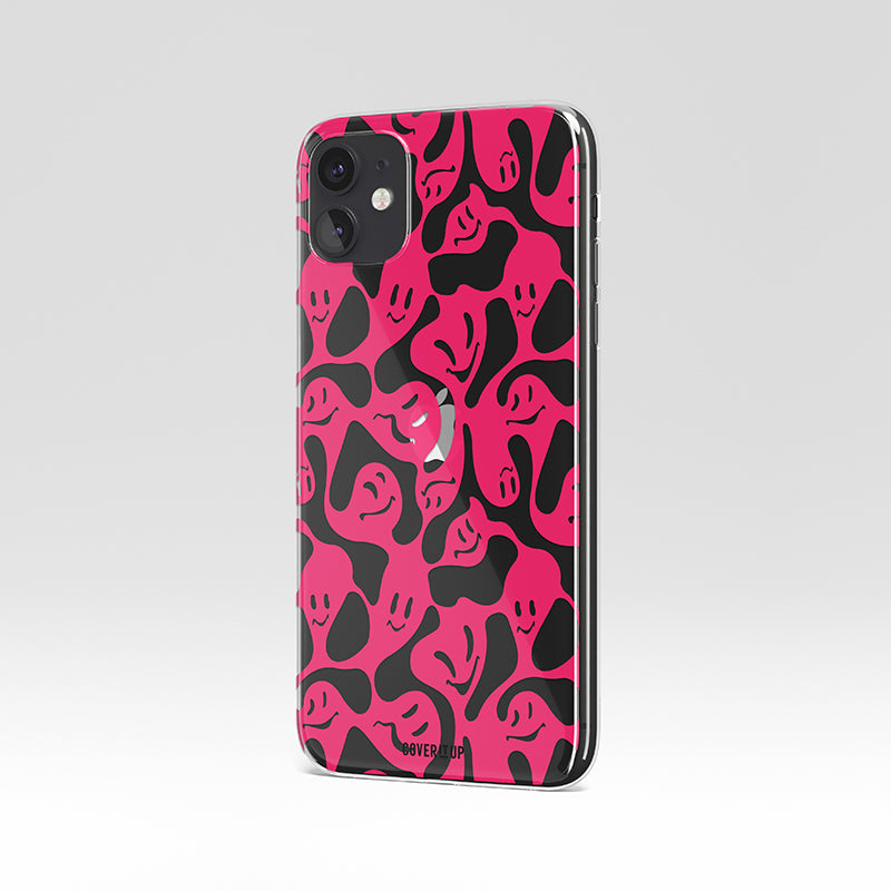 Distorted Pink smiley Clear Silicone Case