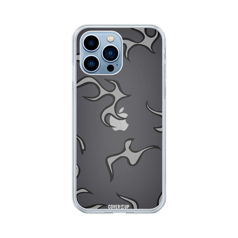 Grey Flame Pattern Clear Silicone Case