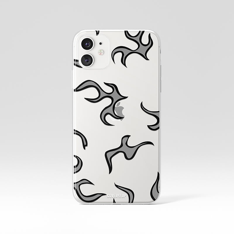 Grey Flame Pattern Clear Silicone Case
