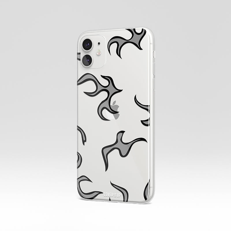 Grey Flame Pattern Clear Silicone Case