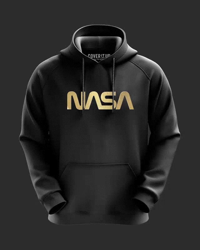 NASA Worm Gold Foil Logo Black Cotton Hoodie from coveritup.com