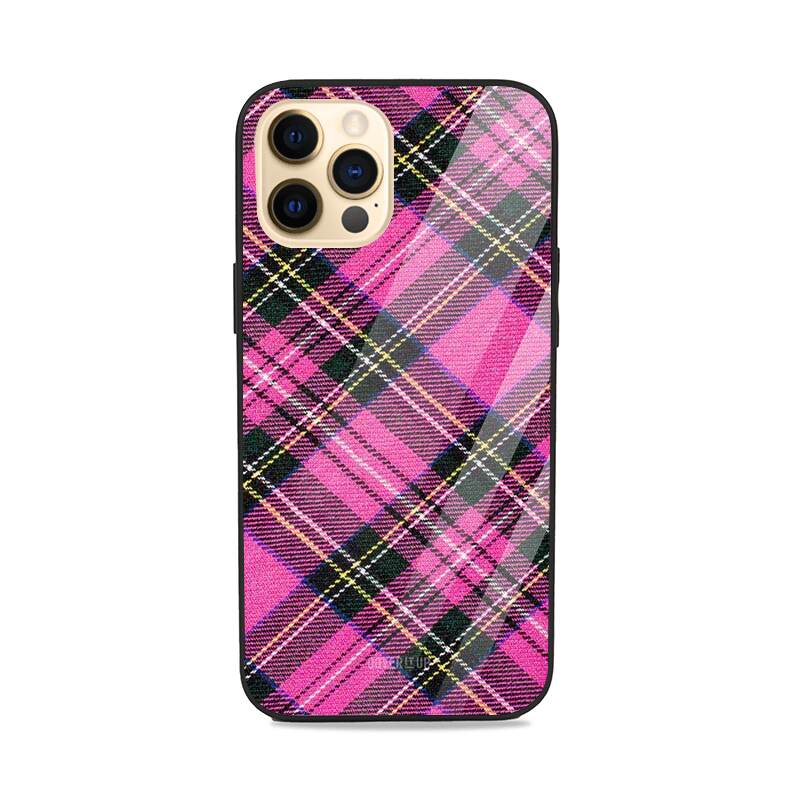 Pink Cross plaid Glass Case
