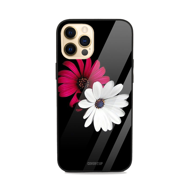 Pink White Flower Glass Case