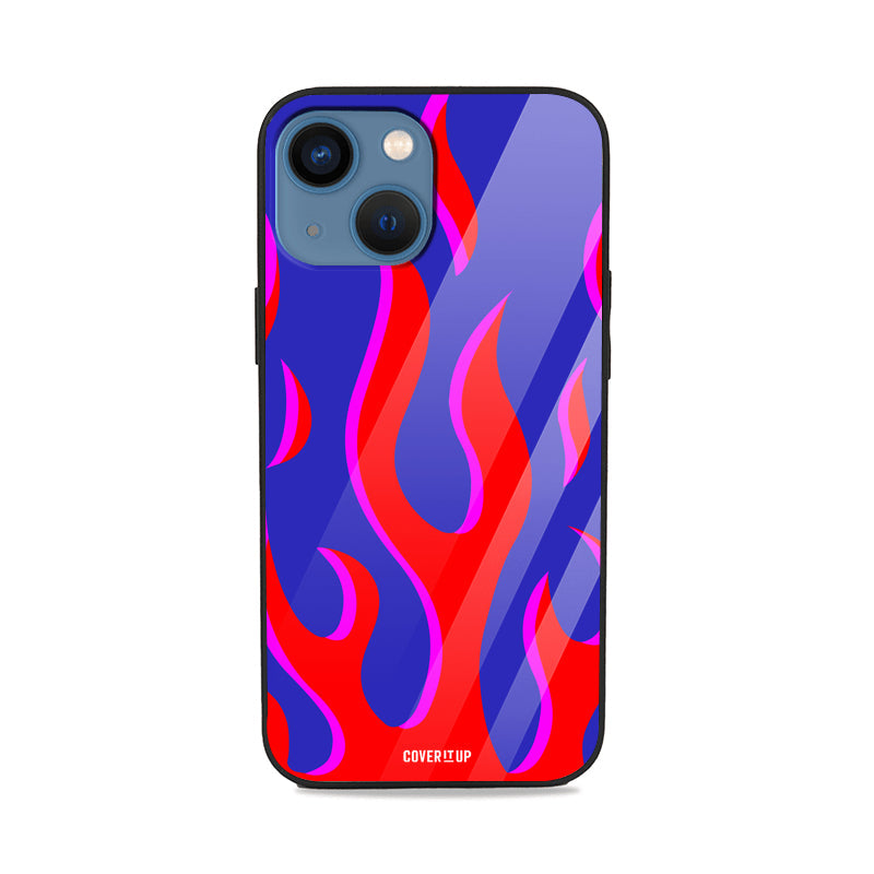 Red And Blue Flames Glass Case