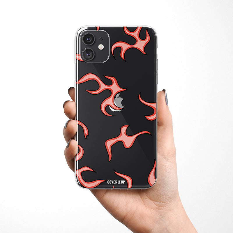 Red Flame Pattern Clear Silicone Case