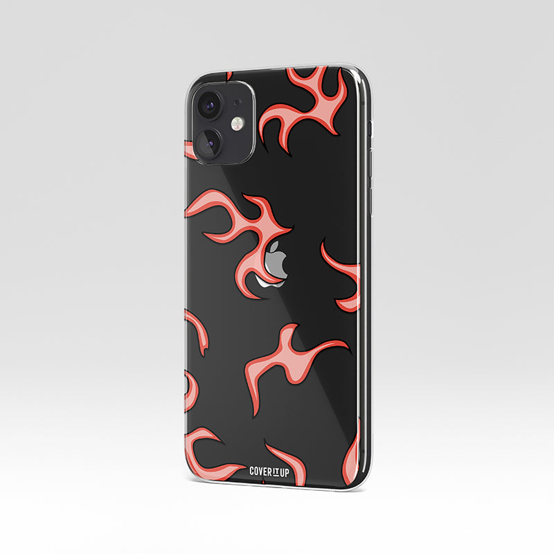 Red Flame Pattern Clear Silicone Case
