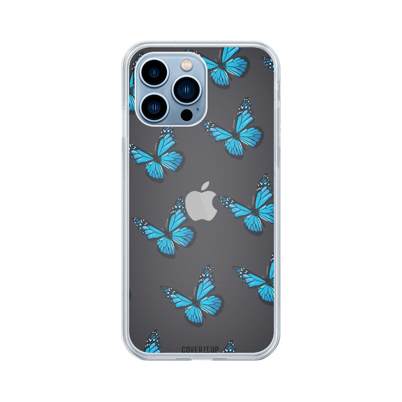 Turquoise Butterfly Pattern Clear Silicone Case