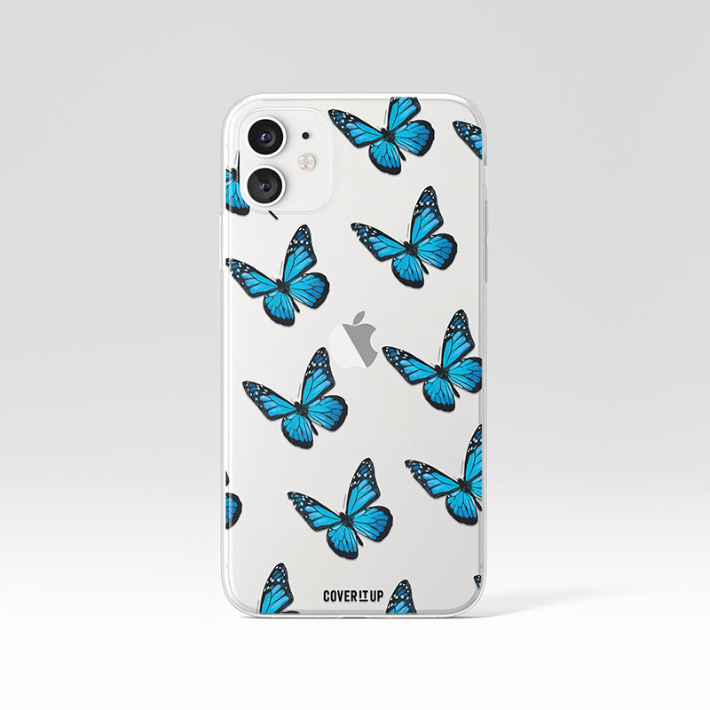 Turquoise Butterfly Pattern Clear Silicone Case
