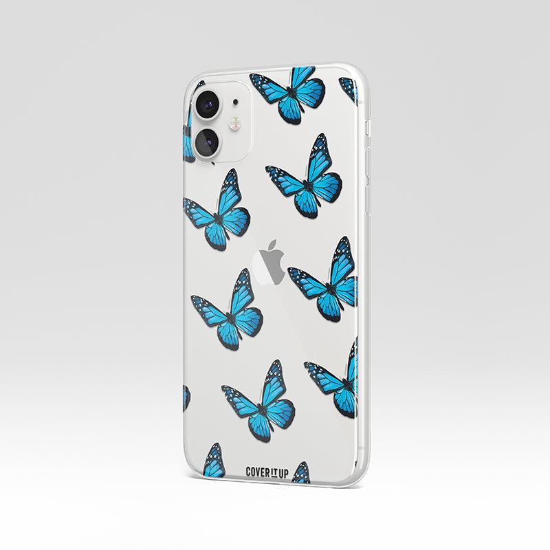 Turquoise Butterfly Pattern Clear Silicone Case