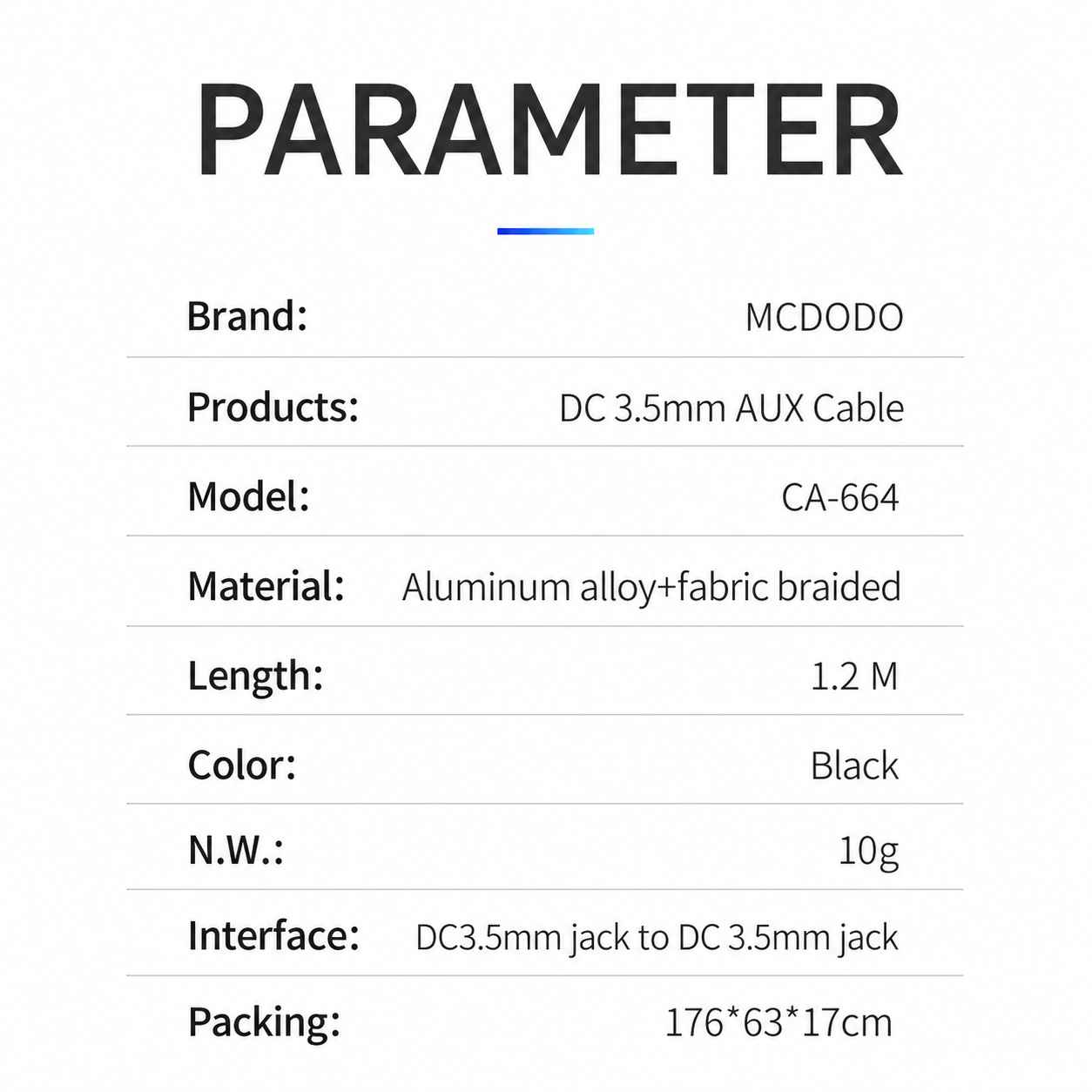 Mcdodo DC3.5 Male to Male Audio cable 1.2m