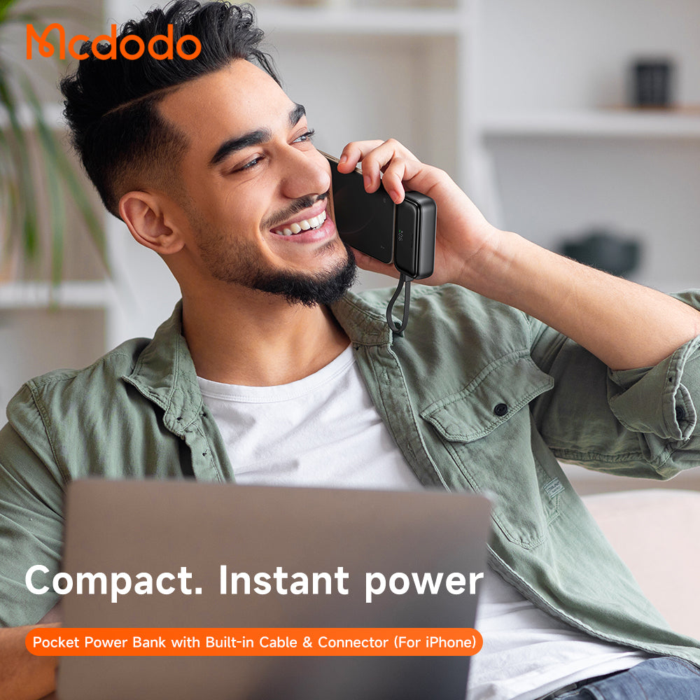 Mcdodo 22.5W Digital Display 5000mAh Pocket Power Bank with Built-in Cable & Connector (For USB-C)