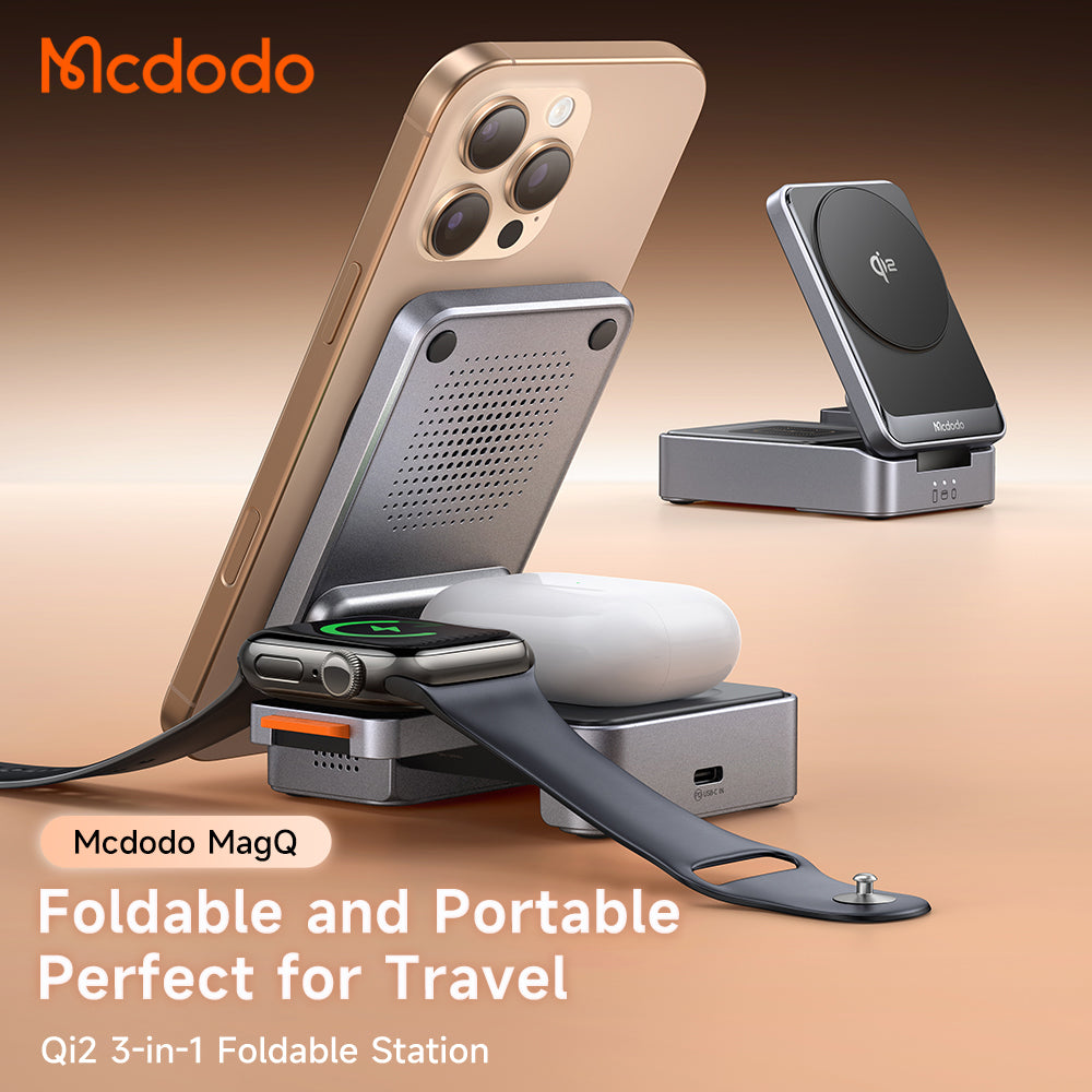Mcdodo MagQ Qi2 Foldable 3 in 1 Magnetic Wireless Charging Station with 33W charger(EU plug) (Qi2 Officially Certified)