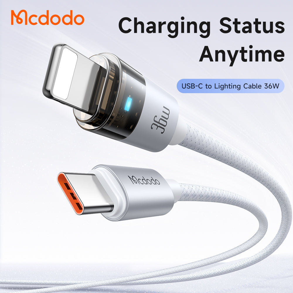 Mcdodo 36W USB-C to Lightning Transparent Cable with Charging Light 1.2m