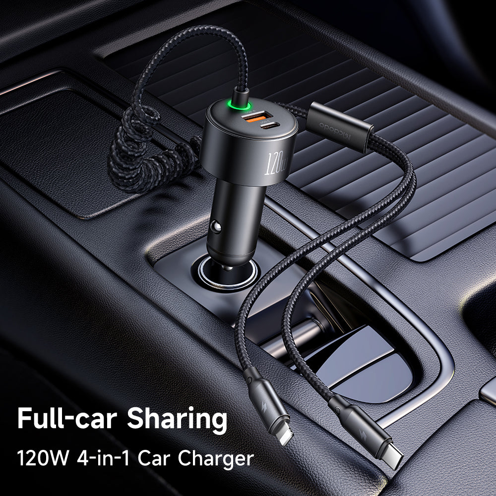 Mcdodo 120W 1C+1A Car Charger with USB-C and Lighting retractable cables
