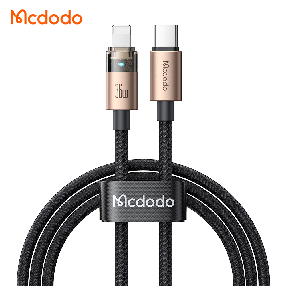 Mcdodo 36W USB-C to Lightning Transparent Cable with Charging Light 1.2m