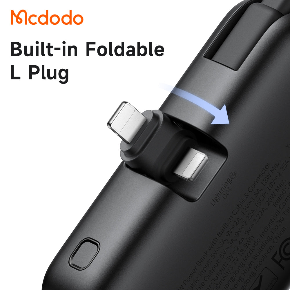 Mcdodo 22.5W Digital Display 5000mAh Pocket Power Bank with Built-in Cable & Connector (For Lightning)