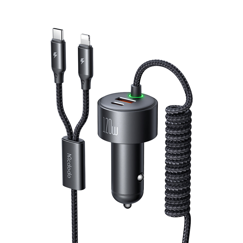 Mcdodo 120W 1C+1A Car Charger with USB-C and Lighting retractable cables
