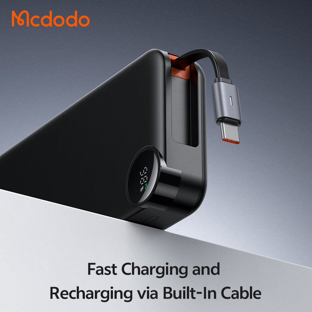 Mcdodo 22.5W Digital Display 10000mAh Power Bank Built-in Retractable Cable