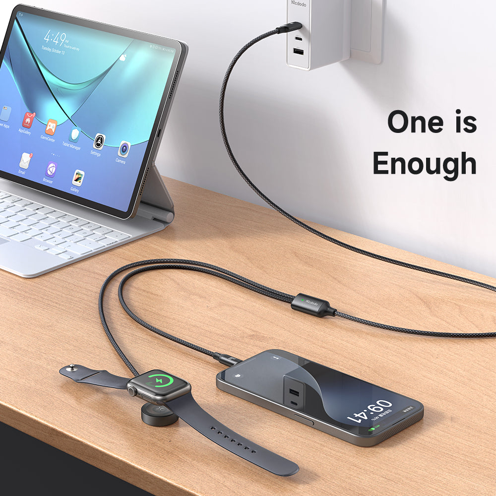 Mcdodo 2 in1 60W USB-C to USB-C+ Wireless Charger for Apple Watch Cable 1.2m