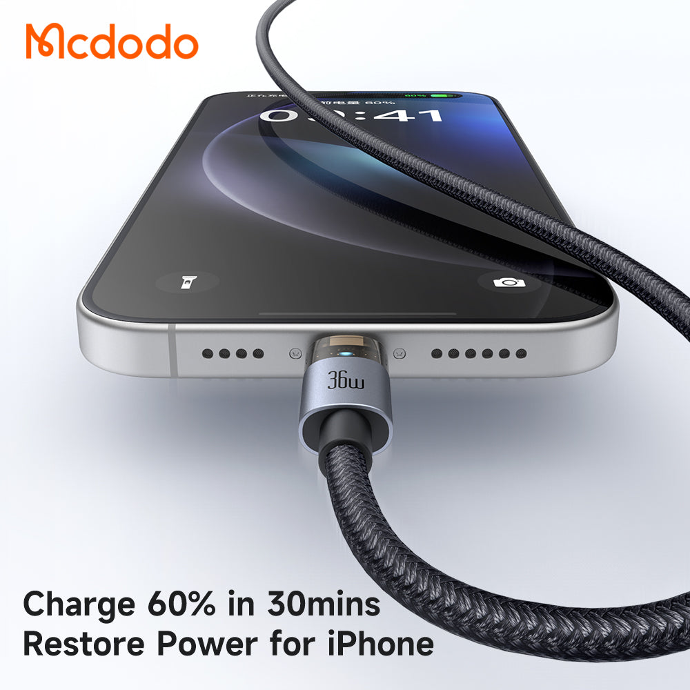 Mcdodo 36W USB-C to Lightning Transparent Cable with Charging Light 1.2m