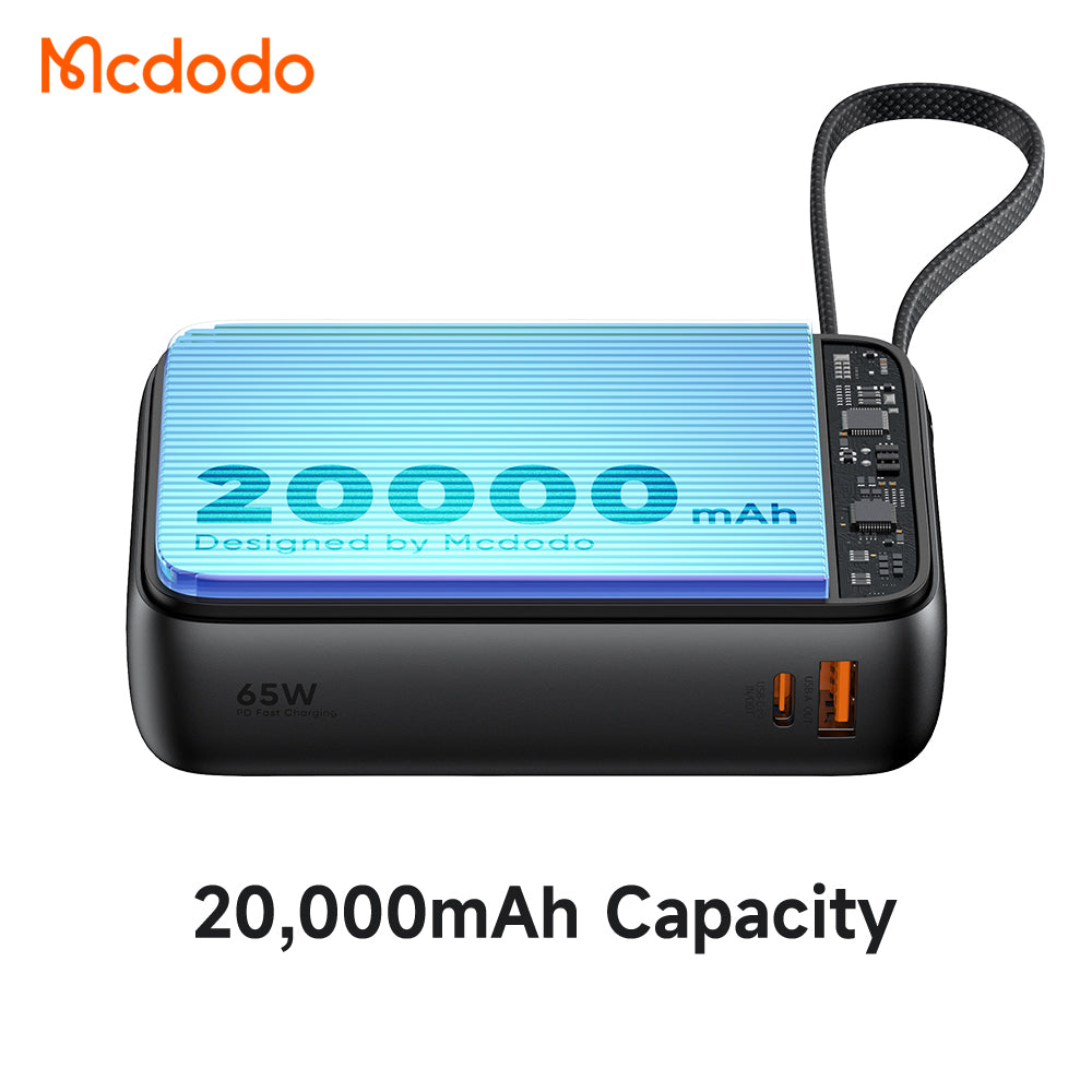 Mcdodo 65W Digital Display 20000mAh 1C+1A Mini Power Bank Built-in Cable